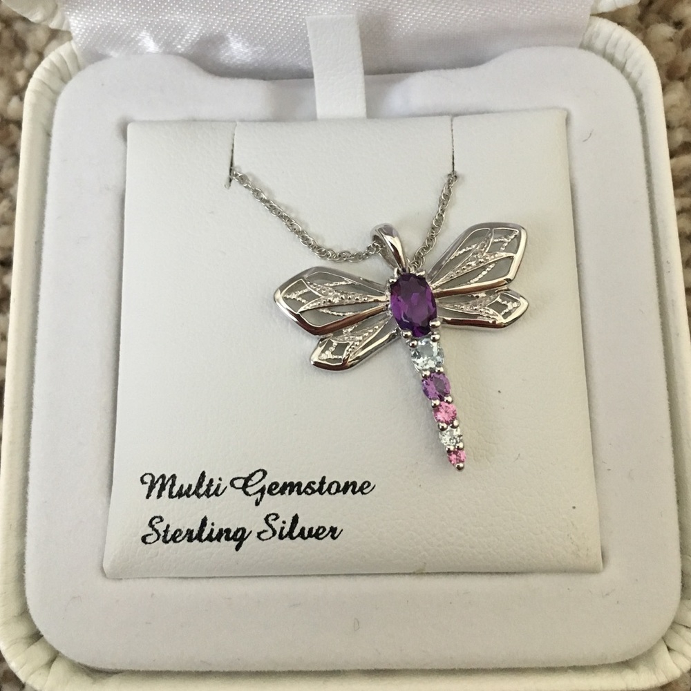 Dragonfly gemstone necklace